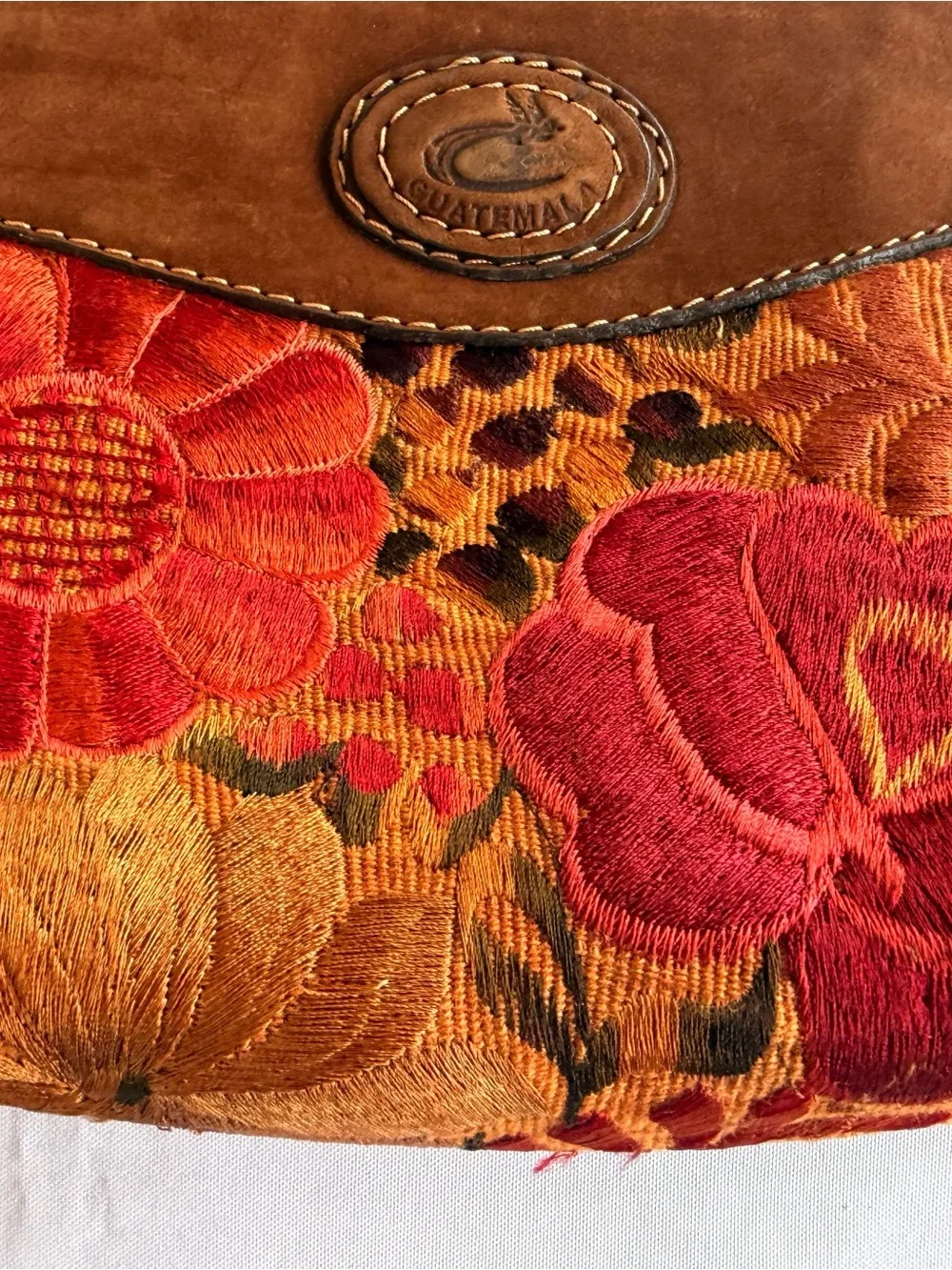 Guatemala Embroidered Floral Artisan Clutch with Suede Leather